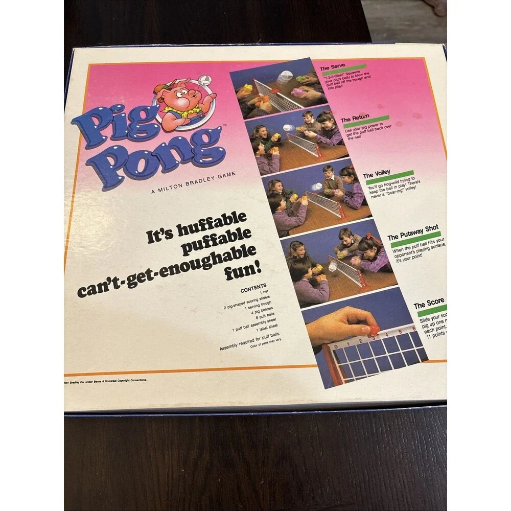 Pig Pong Game 1986 Milton Bradley Complete Puff Balls Vintage Tabletop